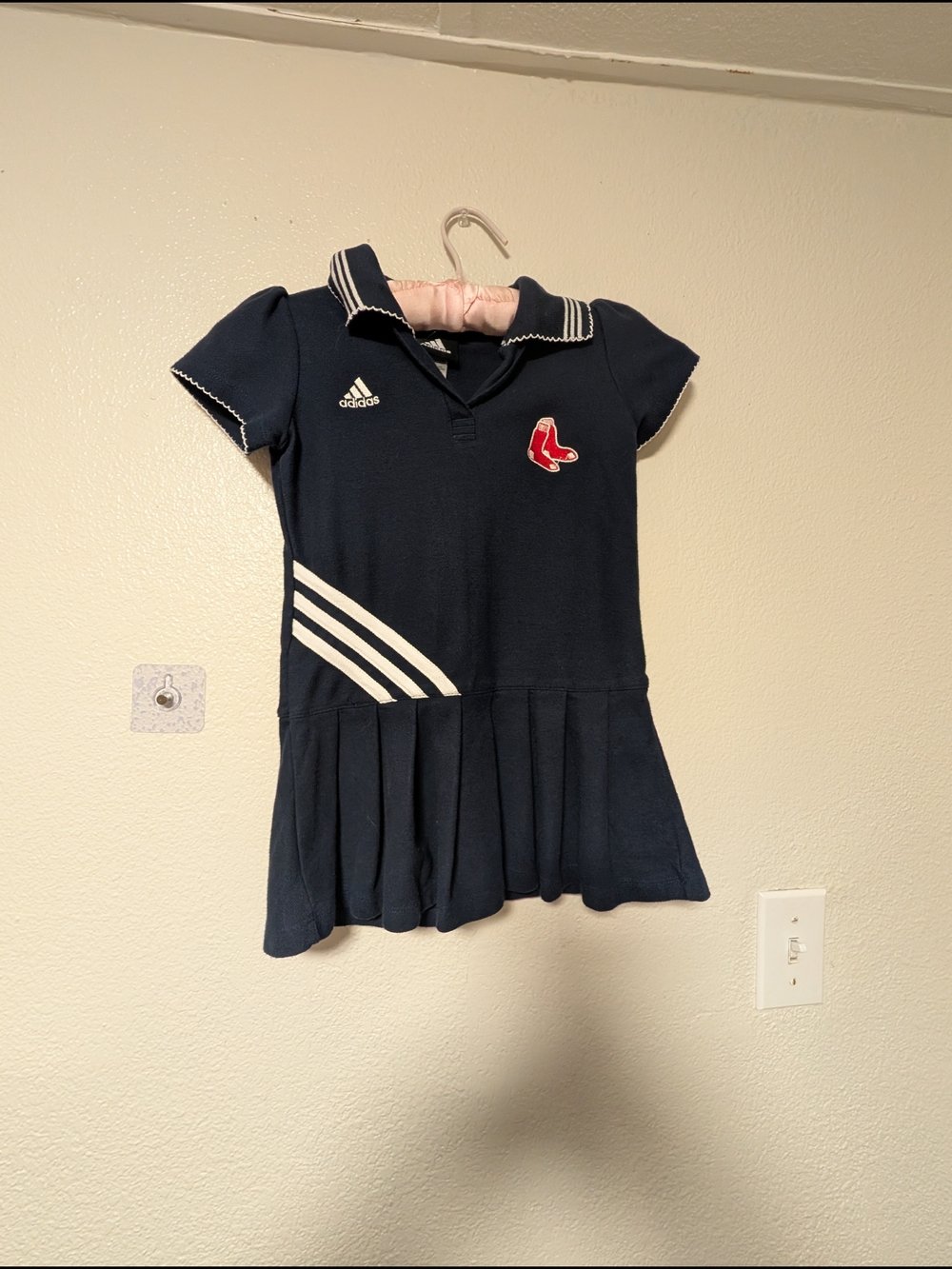 Adidas Girls Navy Polo Dress with Red Sox  Patch and White Stripes Sz 5/6